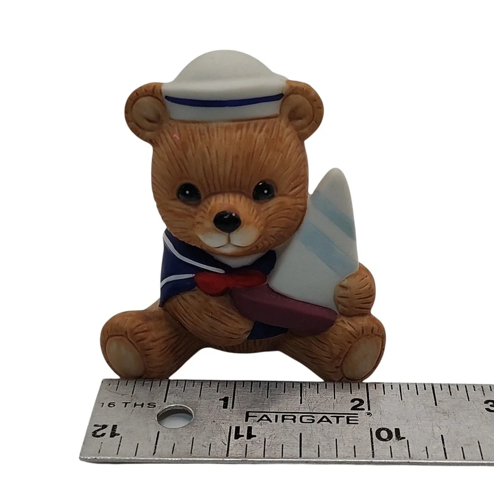 Vintage Homco Teddy Bear Figurine Playtime Sailor Boy Holding Boat Nautical 1417